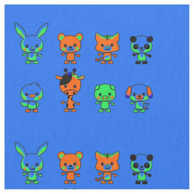 Cartoon Animal Friends Fabric (Close Up)