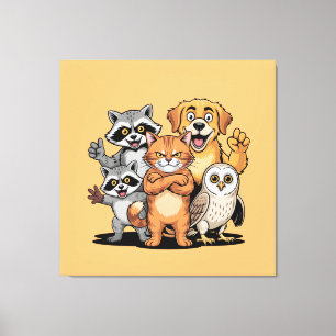 Cartoon Animal Friends Team Illustration Canvas Print