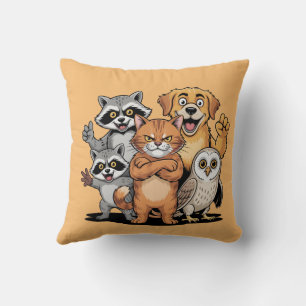 Cartoon Animal Friends Team Illustration Cushion