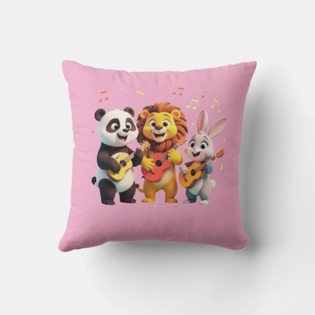 🎵 Cartoon Animal Music Party – Fun & Cute Musical Cushion (Back)