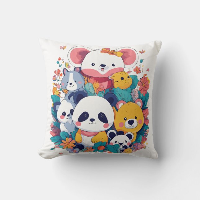 Cartoon Animal Pillow – Cute Pandas, Koala, Bear (Front)
