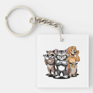 Cartoon Animal Team Character Illustration Key Ring