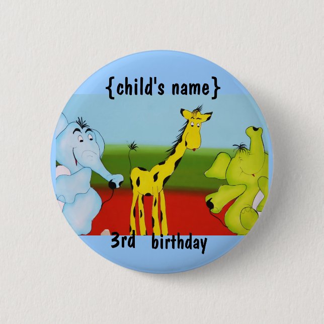 cartoon animals birthday party 6 cm round badge (Front)