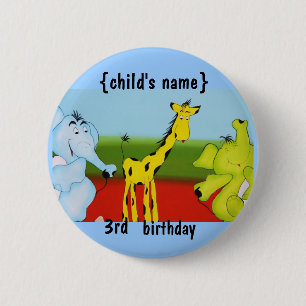 cartoon animals birthday party 6 cm round badge