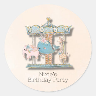 Cartoon Animals Carousel Birthday Party Classic Round Sticker