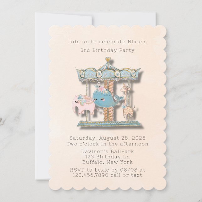 Cartoon Animals Carousel Birthday Party Invitation (Front)
