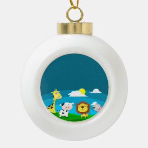 Cartoon animals ceramic ball christmas ornament
