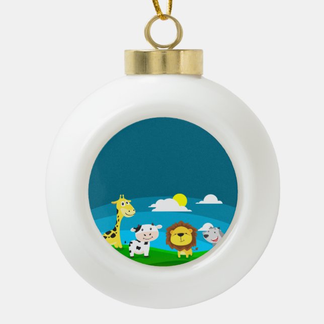 Cartoon animals    ceramic ball christmas ornament (Front)