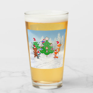 Cartoon Animals Dancing Around the Christmas Tree Glass