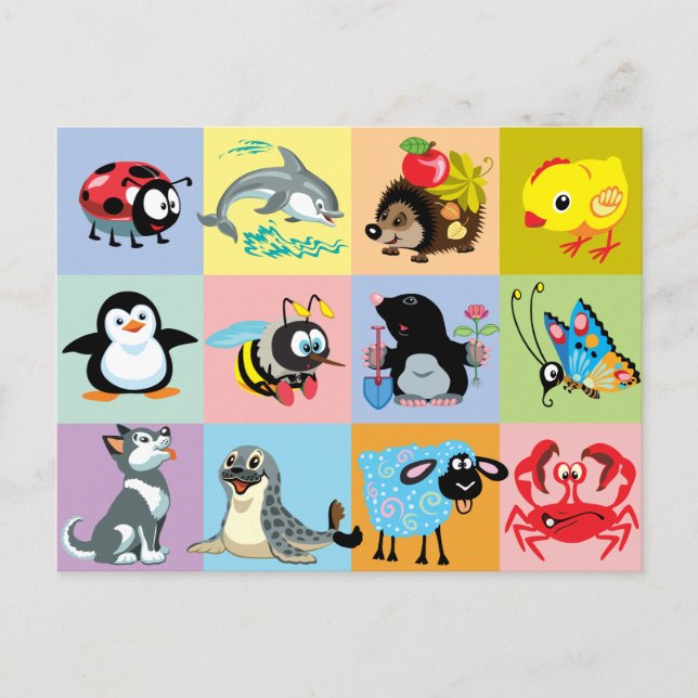 cartoon animals for kids postcard (Front)