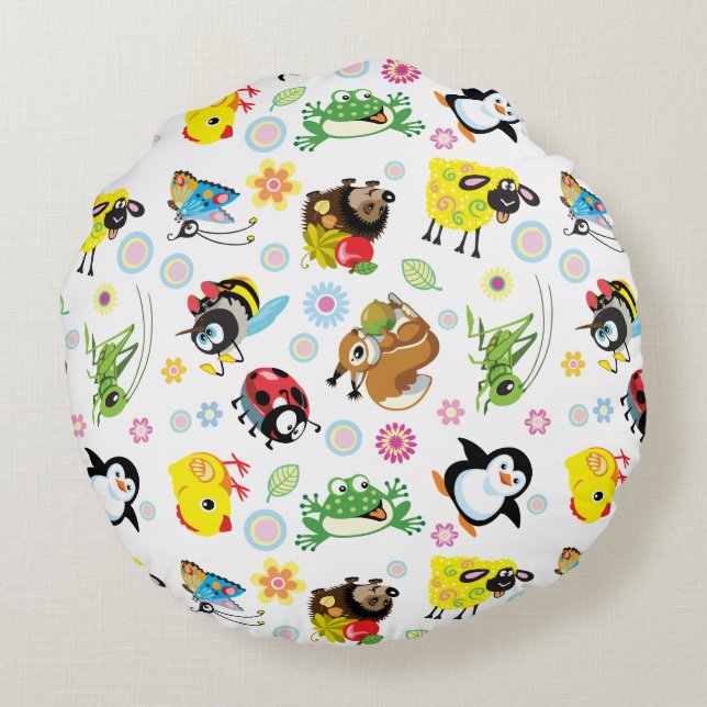 cartoon animals for kids round cushion (Back)