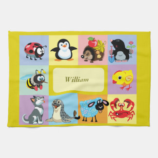 cartoon animals for kids tea towel