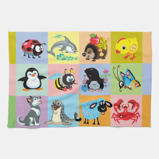 cartoon animals for kids tea towel