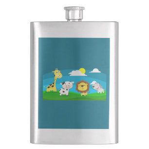 Cartoon animals hip flask