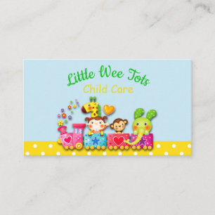 Cartoon Animals On Train Child Daycare Business Card