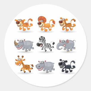 Cartoon animals set 1 classic round sticker