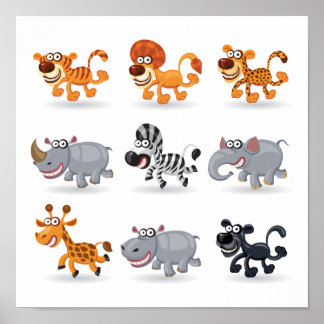 Cartoon animals set 1 poster