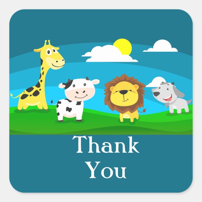 Cartoon animals      square sticker (Front)