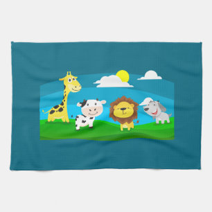 Cartoon animals tea towel