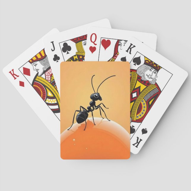 Cartoon Ant on Orange Honey Drop Playing Cards (Back)