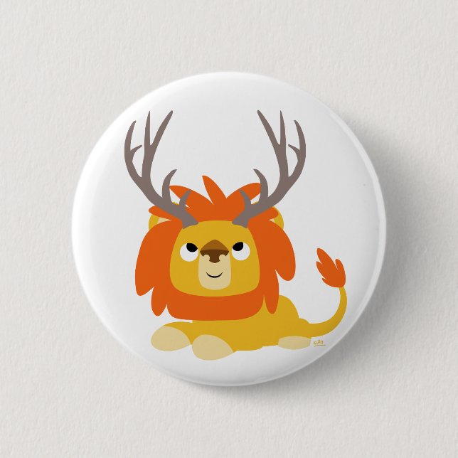 Cartoon Antlered Lion button badge (Front)