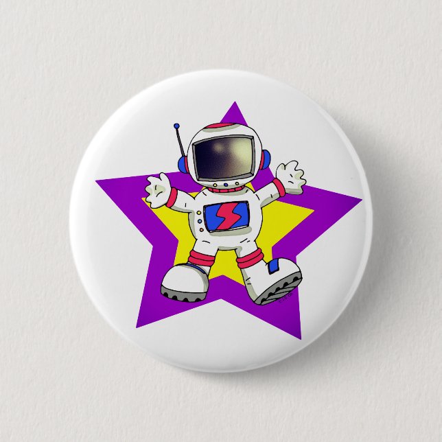 Cartoon Astronaut in Star Design 6 Cm Round Badge (Front)