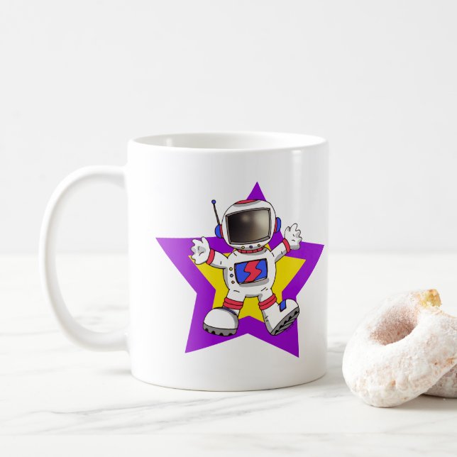 Cartoon Astronaut in Star Design Coffee Mug (With Donut)