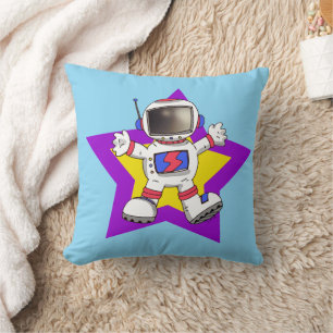 Cartoon Astronaut in Star Design Cushion