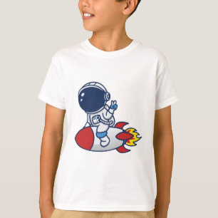 Cartoon Astronaut Riding a Rocket Illustration T-Shirt