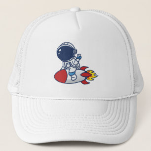 Cartoon Astronaut Riding a Rocket Illustration Trucker Hat
