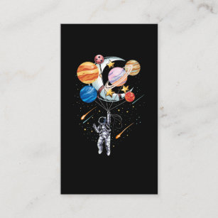Cartoon Astronaut Space Balloon Planets Business Card