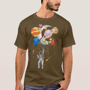 Cartoon Astronaut Space Balloon Planets  T-Shirt