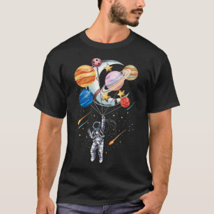 Cartoon Astronaut Space Balloon Planets T-Shirt