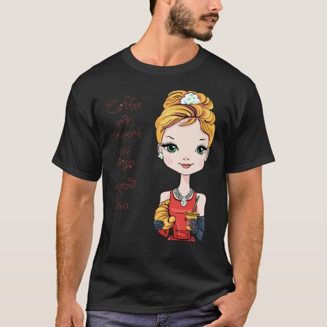 Cartoon Audrey Hepburn Breakfast at Tiffanys Class T-Shirt (Front)
