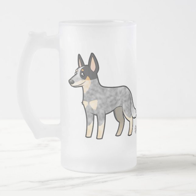 Cartoon Australian Cattle Dog / Kelpie Frosted Glass Beer Mug (Left)