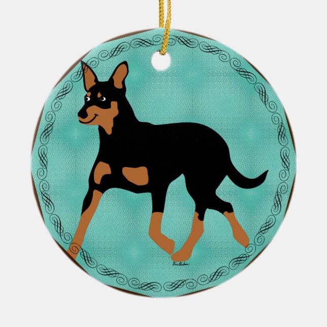 Cartoon Australian Kelpie Trotting 2 Ceramic Tree Decoration (Front)
