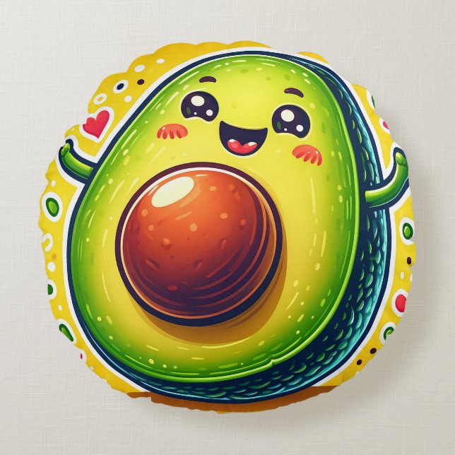 Cartoon Avocado Half Round Pillow – Whimsical  (Front)