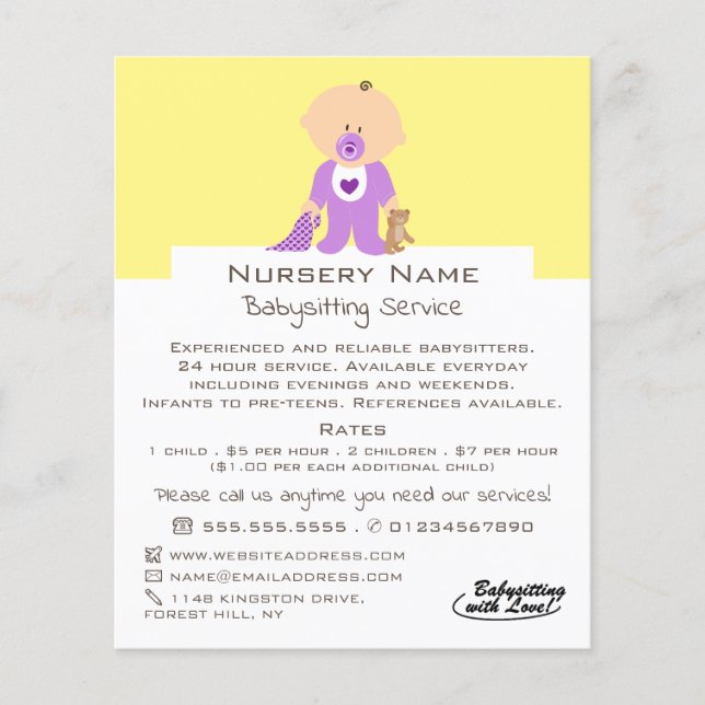 Cartoon Baby & Bear, Babysitter, Daycare, Nursery Flyer (Front)