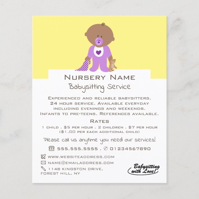 Cartoon Baby & Bear, Babysitter, Daycare, Nursery Flyer (Front)