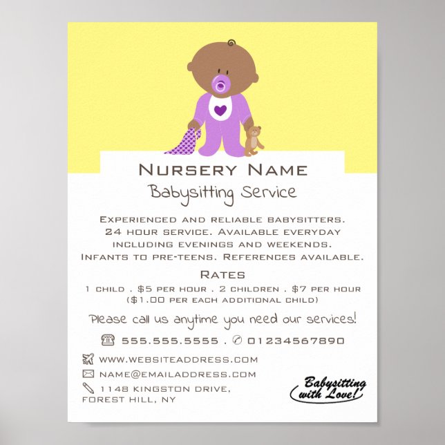Cartoon Baby & Bear, Babysitter, Daycare, Nursery Poster (Front)