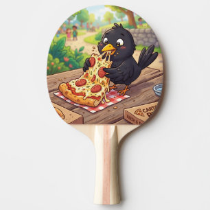 Cartoon Baby Blackbird Crow Raven Eating Pizza Ping Pong Paddle