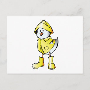 Cartoon Baby Chick Wearing a Raincoat Postcard