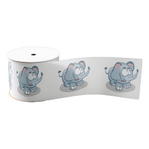 Cartoon baby elephant looking into the sky grosgrain ribbon
