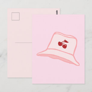 Cartoon Baby Pink Coquette Cherry Bucket Hat Postcard