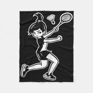 Cartoon Badminton Woman Shuttle Player  Fleece Blanket