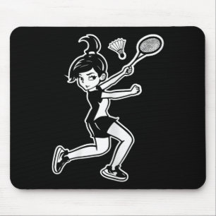Cartoon Badminton Woman Shuttle Player Mouse Mat
