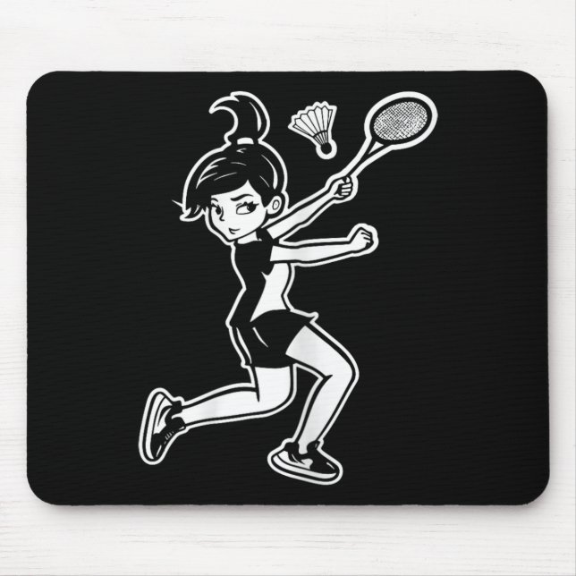 Cartoon Badminton Woman Shuttle Player  Mouse Mat (Front)