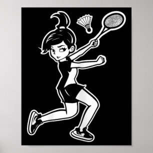 Cartoon Badminton Woman Shuttle Player  Poster
