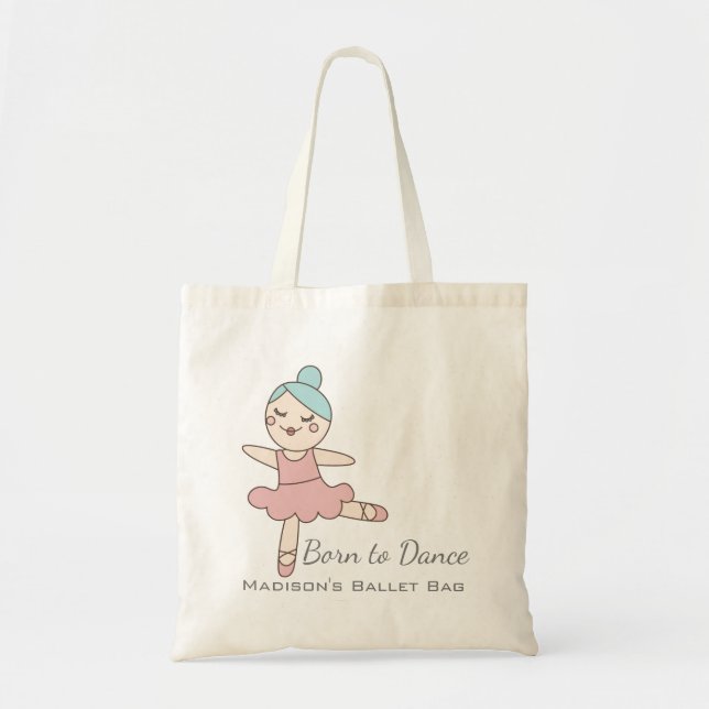 Cartoon Ballerina Personalised Girl's Ballet Tote Bag (Front)