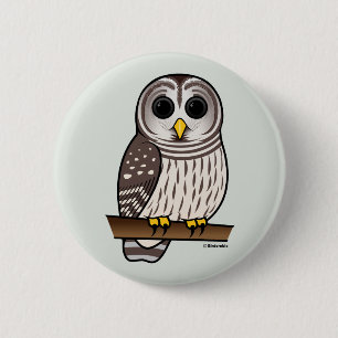 Cartoon Barred Owl 6 Cm Round Badge